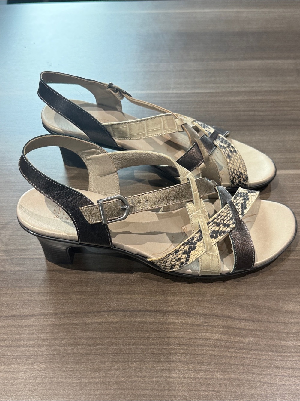 Munro Tan and Brown Woven Strappy Sandals - Picture 2 of 7